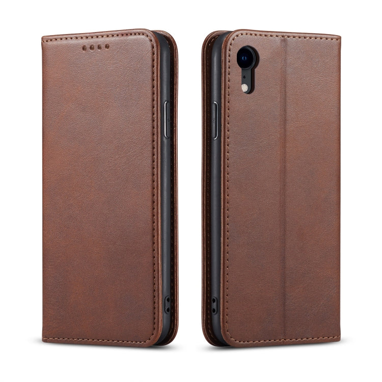 For iPhone XR Calf Texture Magnetic Horizontal Flip Leather Case with Holder & Card Slots & Wallet(Brown) - More iPhone Cases by buy2fix | Online Shopping UK | buy2fix