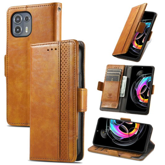 For Motorola Edge 20 Lite CaseNeo Business Splicing Dual Magnetic Buckle Horizontal Flip PU Leather Case with Holder & Card Slots & Wallet(Khaki) - Motorola Cases by buy2fix | Online Shopping UK | buy2fix