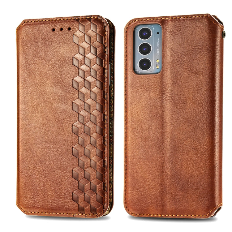 For Motorola Edge 20 Cubic Grid Pressed Horizontal Flip Magnetic PU Leather Case with Holder & Card Slots & Wallet(Brown) - Motorola Cases by buy2fix | Online Shopping UK | buy2fix