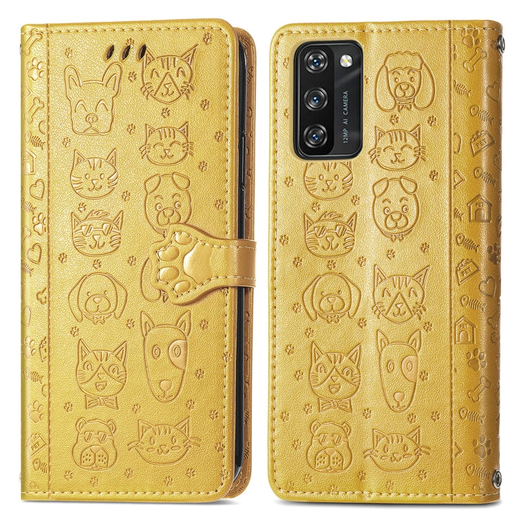 For Blackview A100 Lovely Cat and Dog Embossing Pattern Horizontal Flip Leather Case , with Holder & Card Slots & Wallet & Cartoon Clasp & Lanyard(Yellow) - More Brand by buy2fix | Online Shopping UK | buy2fix