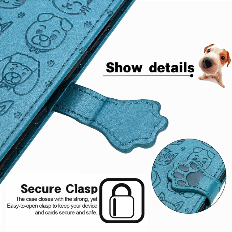 For Motorola Moto Edge 20 Lite Lovely Cat and Dog Embossing Pattern Horizontal Flip Leather Case , with Holder & Card Slots & Wallet & Cartoon Clasp & Lanyard(Blue) - Motorola Cases by buy2fix | Online Shopping UK | buy2fix