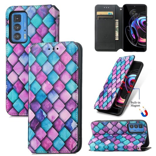 For Motorola Edge 20 Pro Colorful Magnetic Horizontal Flip PU Leather Case with Holder & Card Slot & Wallet(Purple Scales) - Motorola Cases by buy2fix | Online Shopping UK | buy2fix