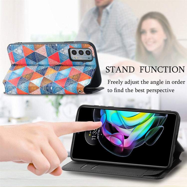 For Motorola Edge 20 Colorful Magnetic Horizontal Flip PU Leather Case with Holder & Card Slot & Wallet(Rhombus Mandala) - Motorola Cases by buy2fix | Online Shopping UK | buy2fix