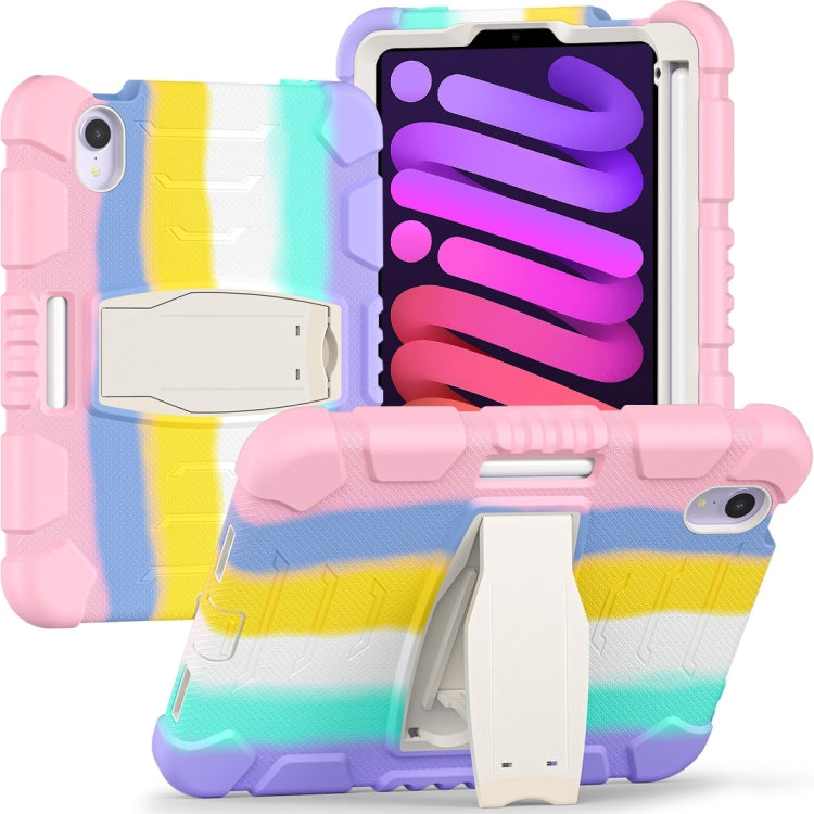 For iPad mini 6 3-Layer Protection Screen Frame + PC + Silicone Shockproof Combination Tablet Case with Holder(Colorful Pink) - iPad mini 6 Cases by buy2fix | Online Shopping UK | buy2fix