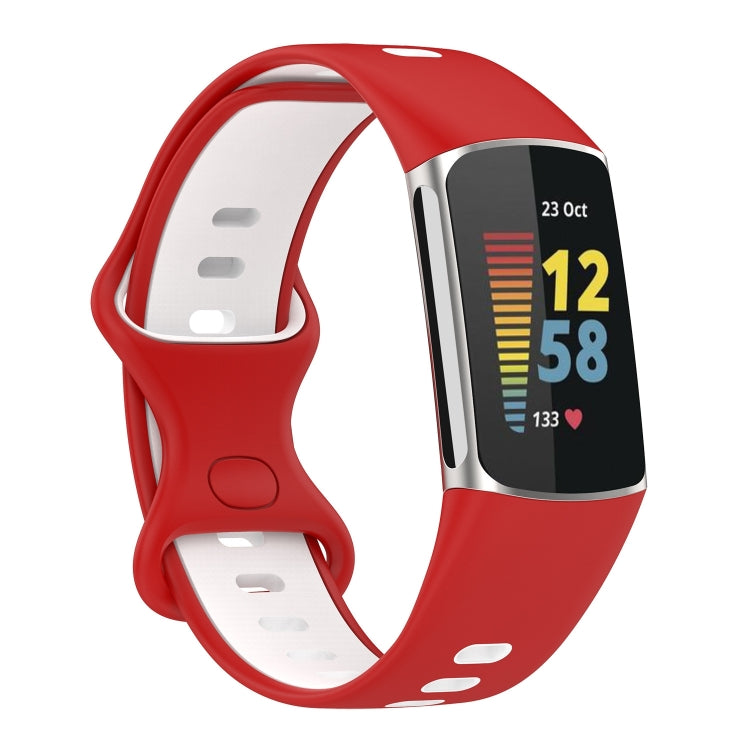 For Fitbit Charge 5 Two-color Silicone Watch Band(Red White) - Watch Bands by buy2fix | Online Shopping UK | buy2fix