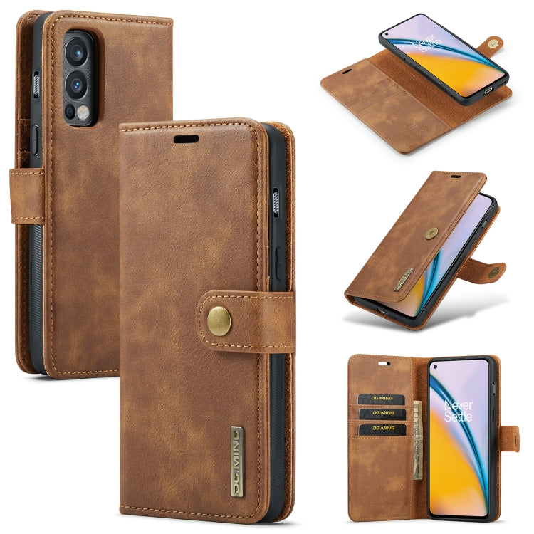 For OnePlus Nord N200 5G DG.MING Crazy Horse Texture Flip Detachable Magnetic Leather Case with Holder & Card Slots & Wallet(Brown) - OnePlus Cases by DG.MING | Online Shopping UK | buy2fix