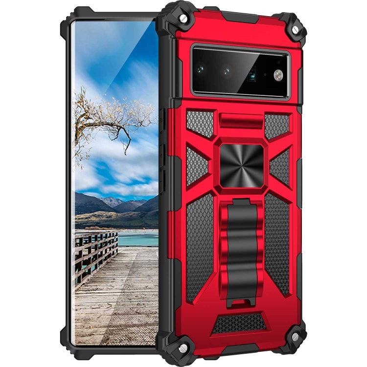 For Google Pixel 6 Pro Armor Shockproof TPU + PC Magnetic Phone Case with Holder(Red) - Google Cases by buy2fix | Online Shopping UK | buy2fix