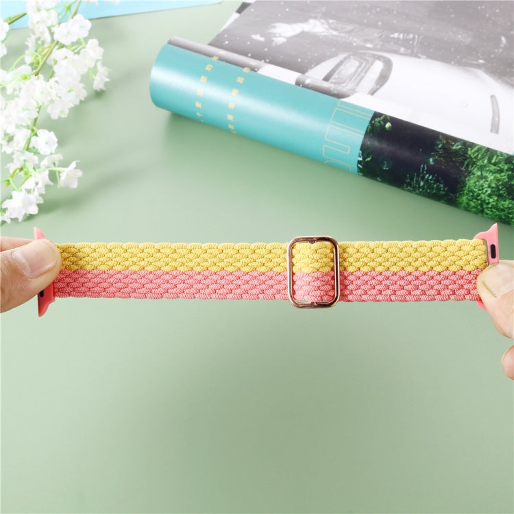 Adjustable Striped Woven Nylon Strap Watch Band For Apple Watch Ultra 49mm&Watch Ultra 2 49mm / Series 9&8&7 45mm / SE 3&SE 2&6&SE&5&4 44mm / 3&2&1 42mm(Pink Yellow) - Watch Bands by buy2fix | Online Shopping UK | buy2fix