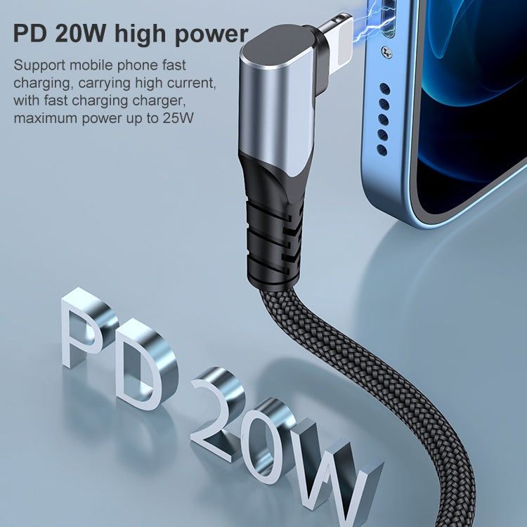 A6 PD 20W USB-C / Type-C to 8 Pin Elbow Data Cable for iPhone, iPad, Length:2m(Grey) - Normal Style Cable by buy2fix | Online Shopping UK | buy2fix