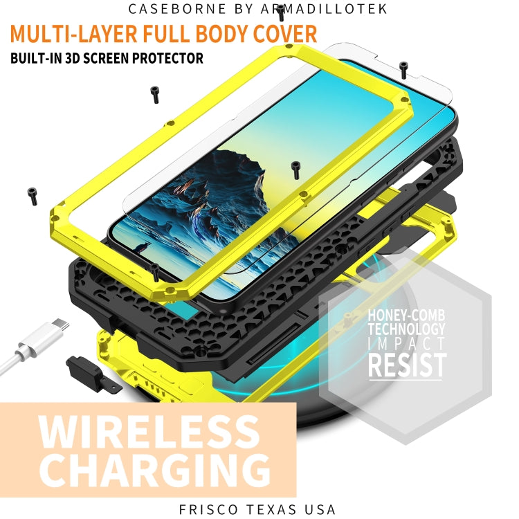 For Samsung Galaxy S22 5G R-JUST Sliding Camera Metal + Silicone Holder Phone Case(Yellow) - Galaxy S22 5G Cases by R-JUST | Online Shopping UK | buy2fix