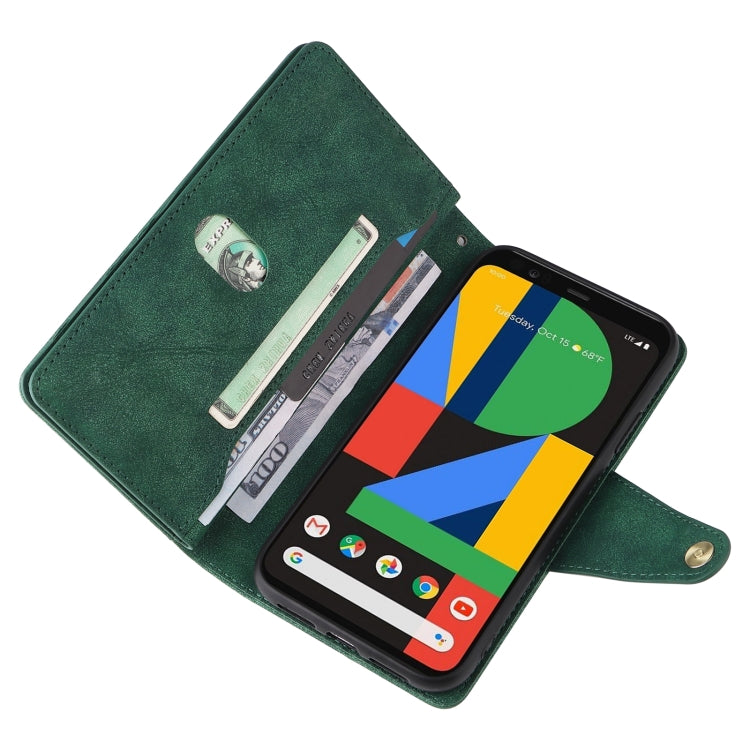 For Google Pixel 4 Rivet Buckle 9 Cards Three Fold Leather Phone Case(Green) - Google Cases by buy2fix | Online Shopping UK | buy2fix