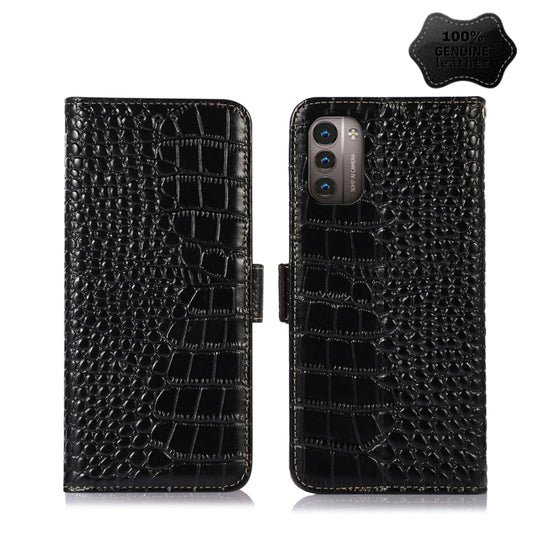 For Nokia G11 / G21 4G Crocodile Top Layer Cowhide Leather Phone Case(Black) - Nokia Cases by buy2fix | Online Shopping UK | buy2fix