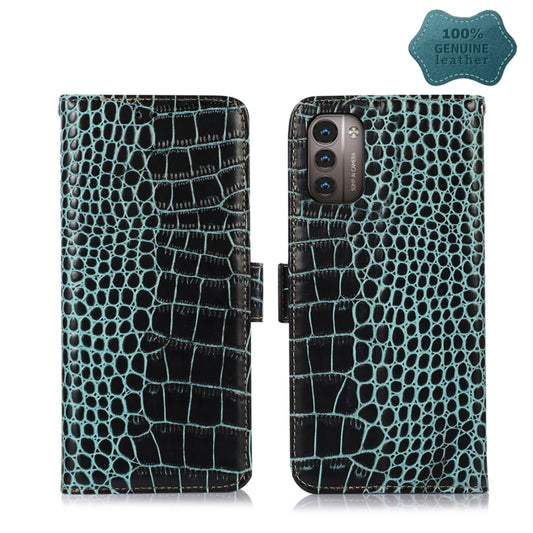 For Nokia G11 / G21 4G Crocodile Top Layer Cowhide Leather Phone Case(Green) - Nokia Cases by buy2fix | Online Shopping UK | buy2fix