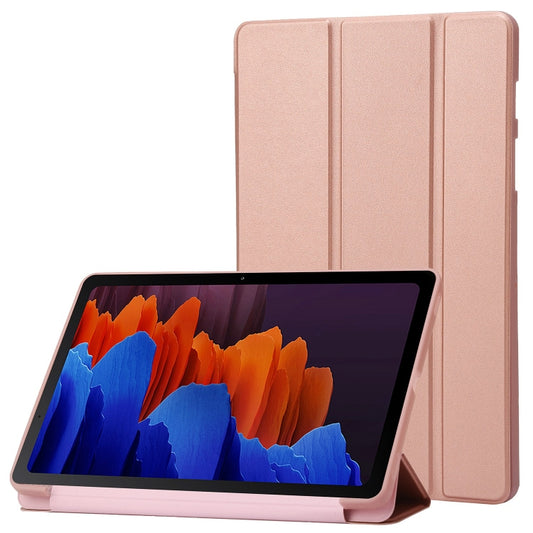 For Samsung Galaxy Tab S8+ / S7+ 3-Fold Holder Silicone Leather Tablet Case(Rose Gold) - Galaxy Tab S8+ Cases by buy2fix | Online Shopping UK | buy2fix