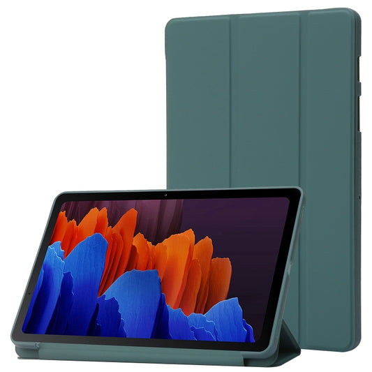 For Samsung Galaxy Tab S8+ / S7+ 3-Fold Holder Silicone Leather Tablet Case(Dark Green) - Galaxy Tab S8+ Cases by buy2fix | Online Shopping UK | buy2fix