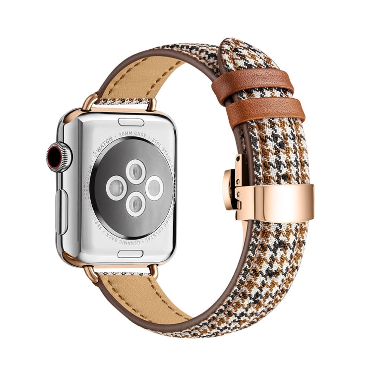 Slimming Butterfly Buckle Watch Band For Apple Watch Ultra 49mm&Watch Ultra 2 49mm / Series 9&8&7 45mm / SE 3&SE 2&6&SE&5&4 44mm / 3&2&1 42mm(Houndstooth Brown Rose Gold) - Watch Bands by buy2fix | Online Shopping UK | buy2fix