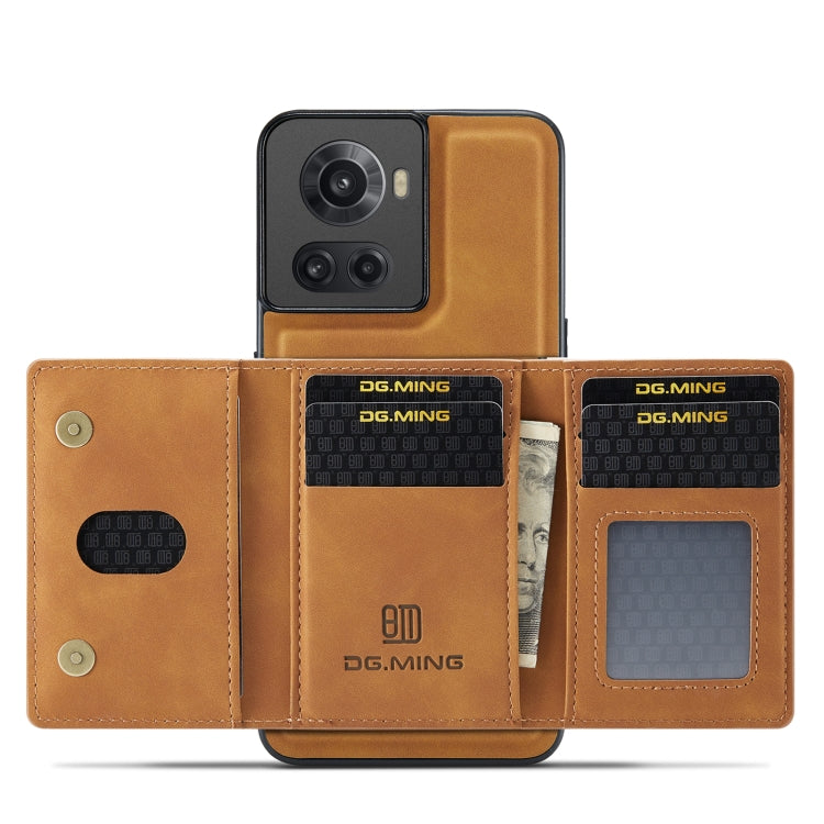 For OnePlus Ace/10R DG.MING M2 Series 3-Fold Multi Card Bag Phone Case(Brown) - OnePlus Cases by DG.MING | Online Shopping UK | buy2fix