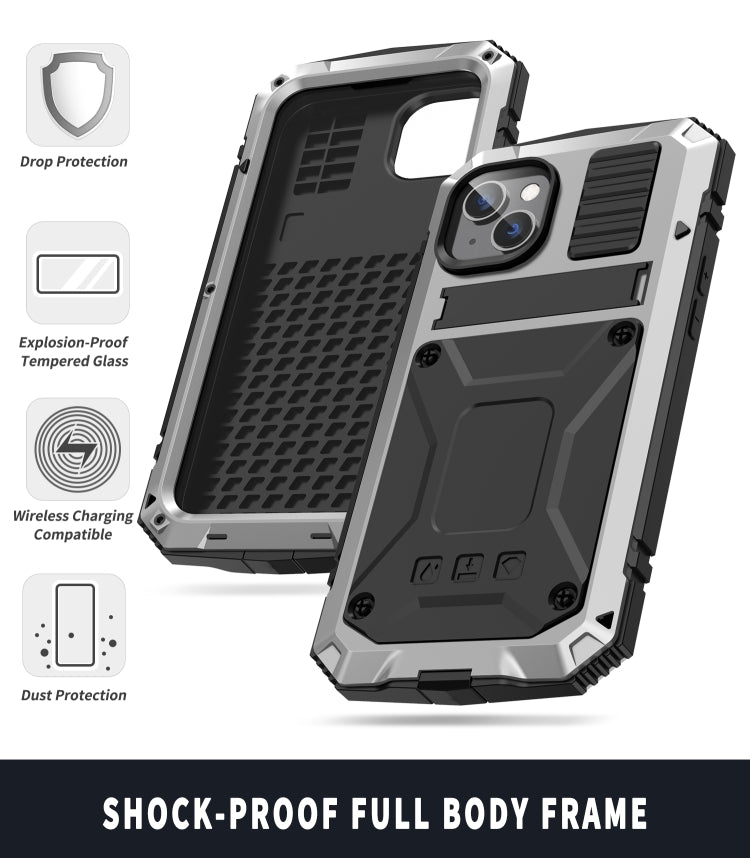 For iPhone 14 Plus R-JUST Shockproof Waterproof Dust-proof Case with Holder (Silver) - iPhone 14 Plus Cases by R-JUST | Online Shopping UK | buy2fix