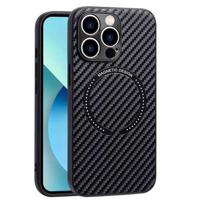 For iPhone 12 Carbon Fiber Texture MagSafe Magnetic Phone Case(Black) - iPhone 12 / 12 Pro Cases by buy2fix | Online Shopping UK | buy2fix