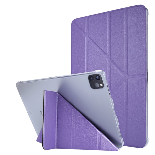 For iPad Air 13 2024 / Pro 12.9 2020 Silk Texture Horizontal Deformation Flip Leather Tablet Case with Three-folding Holder(Purple) - iPad Pro 12.9 (2020) Cases by buy2fix | Online Shopping UK | buy2fix