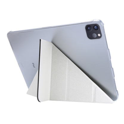 For iPad Air 13 2024 / Pro 12.9 2020 Silk Texture Horizontal Deformation Flip Leather Tablet Case with Three-folding Holder(White) - iPad Pro 12.9 (2020) Cases by buy2fix | Online Shopping UK | buy2fix