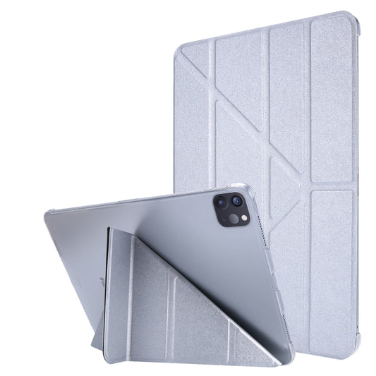 For iPad Air 13 2024 / Pro 12.9 2020 Silk Texture Horizontal Deformation Flip Leather Tablet Case with Three-folding Holder(Silver) - iPad Pro 12.9 (2020) Cases by buy2fix | Online Shopping UK | buy2fix