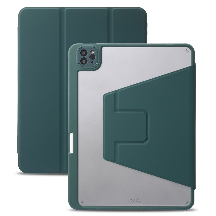 For iPad Air 13 2024 / Pro 12.9 2022/2021/2020/2018 3-Fold 360 Rotation Acrylic Leather Smart Tablet Case(Deep Green) - iPad Pro 12.9 (2022/2021) Cases by buy2fix | Online Shopping UK | buy2fix