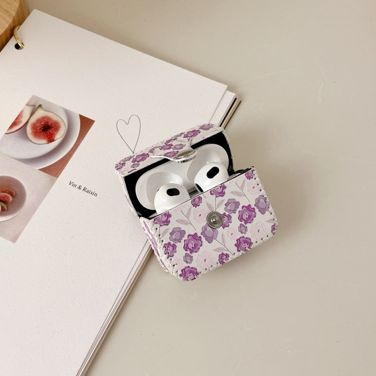 For AirPods Pro PU Leather Wireless Earphone Case(Purple Flowers) - For AirPods Pro by buy2fix | Online Shopping UK | buy2fix