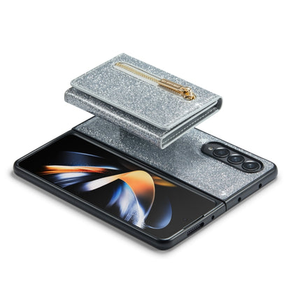 For Samsung Galaxy Z Fold4 5G DG.MING M3 Series Glitter Powder Card Bag Leather Case(Silver) - Galaxy Phone Cases by DG.MING | Online Shopping UK | buy2fix