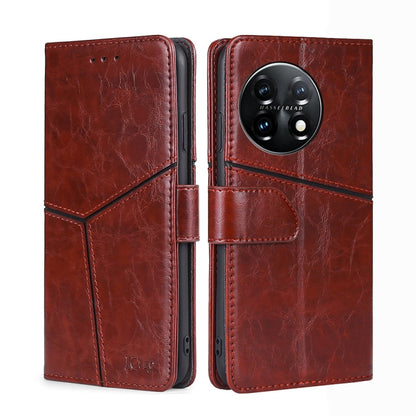 For OnePlus 11 Geometric Stitching Horizontal Flip Leather Phone Case(Dark Brown) - OnePlus Cases by buy2fix | Online Shopping UK | buy2fix