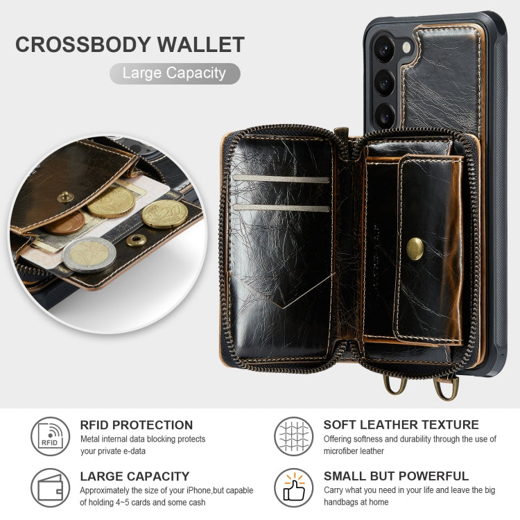 For Samsung Galaxy S23+ 5G JEEHOOD C22 Series Zipper Wallet Leather Phone Case with Dual Lanyard(Coffee) - Galaxy S23+ 5G Cases by JEEHOOD | Online Shopping UK | buy2fix