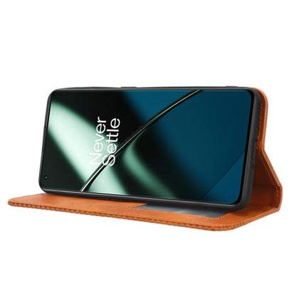 For OnePlus 11 5G Magnetic Buckle Retro Texture Leather Phone Case(Brown) - OnePlus Cases by buy2fix | Online Shopping UK | buy2fix