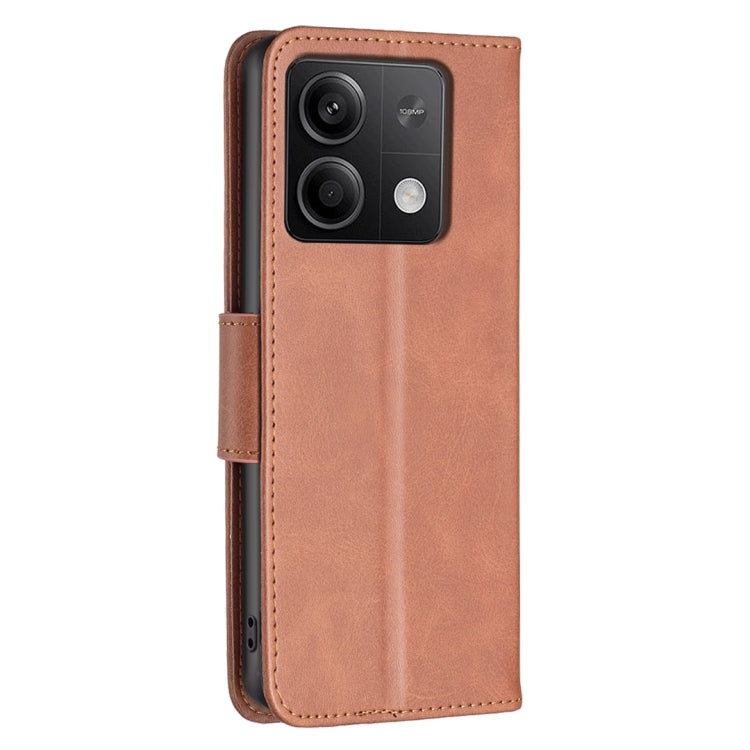 For Xiaomi Redmi Note 13 4G Global Lambskin Texture Pure Color Flip Leather Phone Case(Brown) - Note 13 Cases by buy2fix | Online Shopping UK | buy2fix