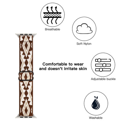 Ethnic Style Buckle Elastic Watch Band For Apple Watch Ultra 49mm&Watch Ultra 2 49mm / Series 9&8&7 45mm / SE 3&SE 2&6&SE&5&4 44mm / 3&2&1 42mm(Brown-white Triangle) - Watch Bands by buy2fix | Online Shopping UK | buy2fix