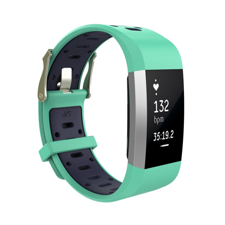 For Fitbit Charge 2 Two-tone Round Hole Silicone  Watch Band with Buckle(Green + Blue) - Watch Bands by buy2fix | Online Shopping UK | buy2fix