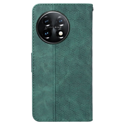 For OnePlus 11 Geometric Embossed Leather Phone Case(Green) - OnePlus Cases by buy2fix | Online Shopping UK | buy2fix