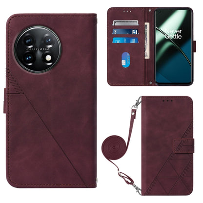 For OnePlus 11 Crossbody 3D Embossed Flip Leather Phone Case(Wine Red) - OnePlus Cases by buy2fix | Online Shopping UK | buy2fix