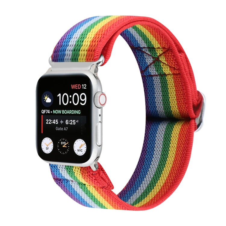 For Apple Watch Ultra 49mm&Watch Ultra 2 49mm / Series 9&8&7 45mm / SE 3&SE 2&6&SE&5&4 44mm / 3&2&1 42mm Buckle Elastic Nylon Watch Band(Rainbow) - Watch Bands by buy2fix | Online Shopping UK | buy2fix