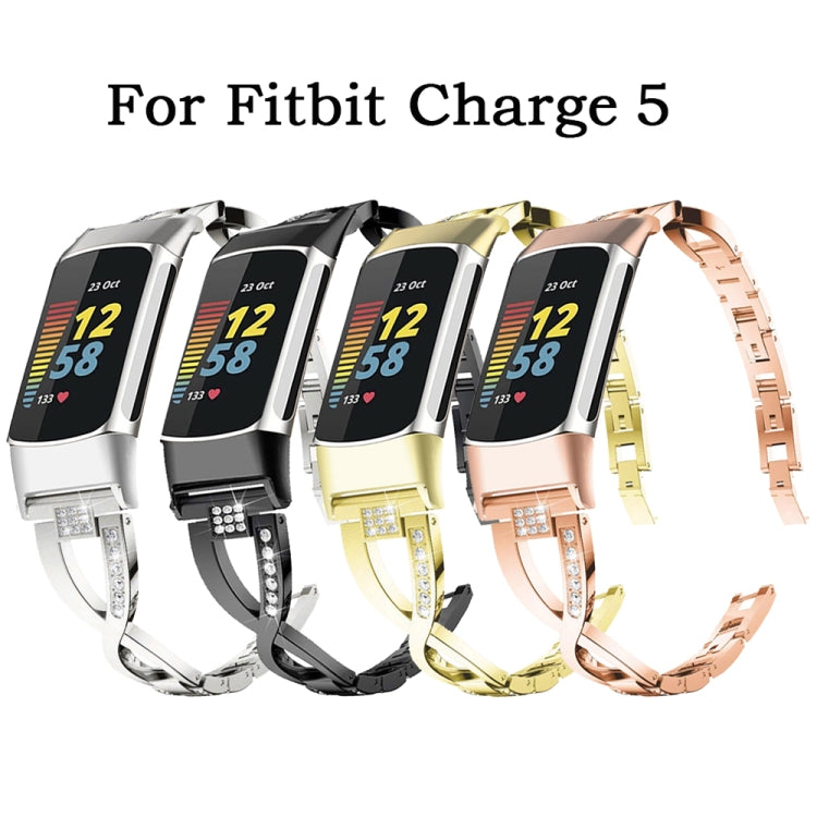 For Fitbit Charge 5 Diamond Metal Watch Band(Rose Gold) - Watch Bands by buy2fix | Online Shopping UK | buy2fix