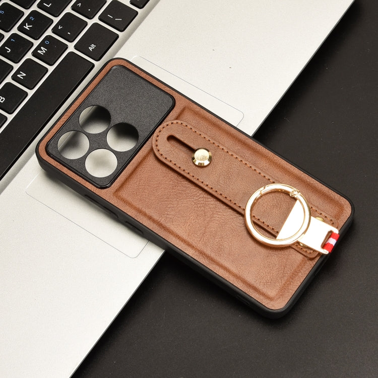 For Xiaomi Redmi K70/K70 Pro Wristband Leather Back Phone Case(Brown) - K70 Pro Cases by buy2fix | Online Shopping UK | buy2fix