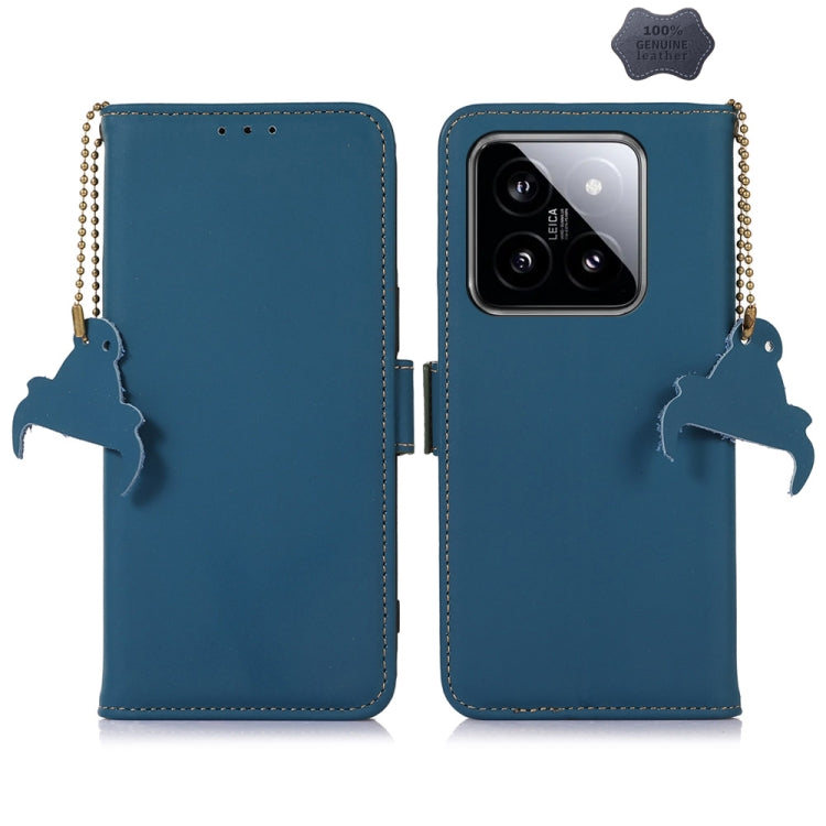 For Xiaomi 14 Pro Genuine Leather Magnetic RFID Leather Phone Case(Blue) - 14 Pro Cases by buy2fix | Online Shopping UK | buy2fix