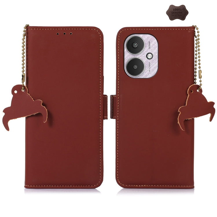 For Xiaomi Redmi 13C 4G / 13C 5G / POCO C65 Genuine Leather Magnetic RFID Leather Phone Case(Coffee) - 13C Cases by buy2fix | Online Shopping UK | buy2fix