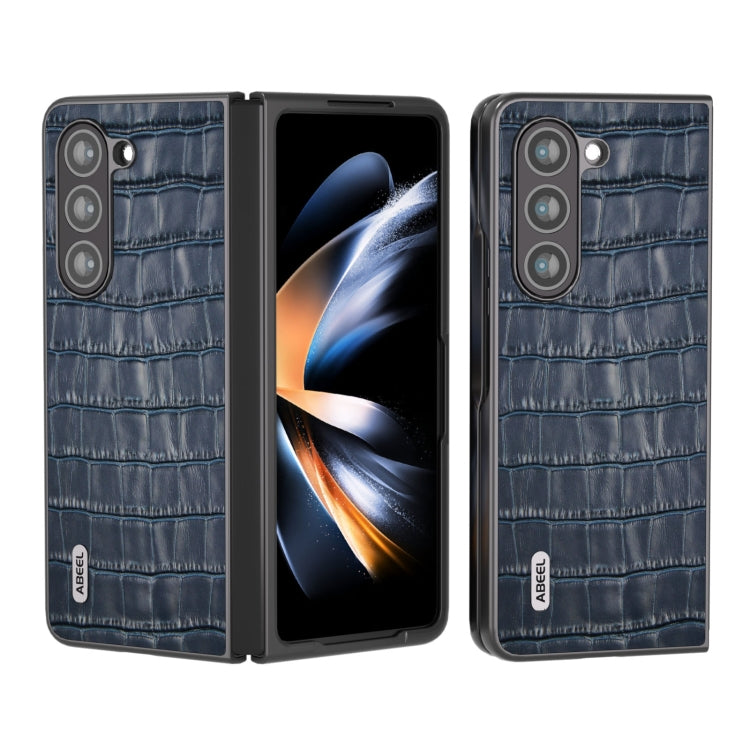 For Samsung Galaxy Z Fold5 ABEEL Crocodile Texture Genuine Leather Phone Case(Blue) - Galaxy Z Fold5 Cases by buy2fix | Online Shopping UK | buy2fix