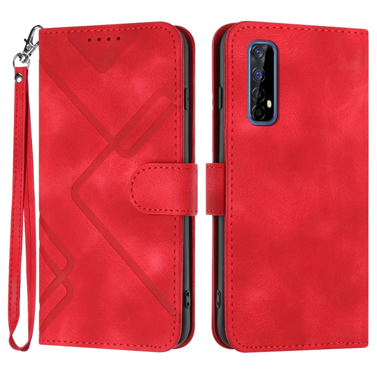 For Realme 7 / Narzo 20 Pro Line Pattern Skin Feel Leather Phone Case(Red) - Realme Cases by buy2fix | Online Shopping UK | buy2fix