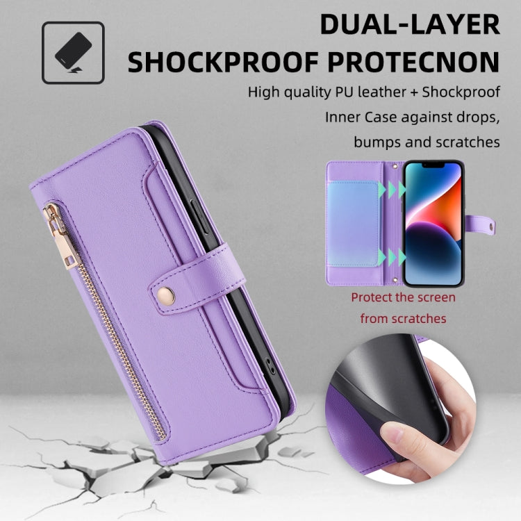 For Samsung Galaxy S22 5G Sheep Texture Cross-body Zipper Wallet Leather Phone Case(Purple) - Galaxy S22 5G Cases by buy2fix | Online Shopping UK | buy2fix