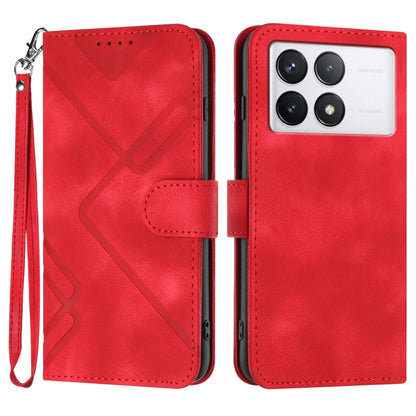 For Xiaomi Redmi K70 Line Pattern Skin Feel Leather Phone Case(Red) - K70 Cases by buy2fix | Online Shopping UK | buy2fix