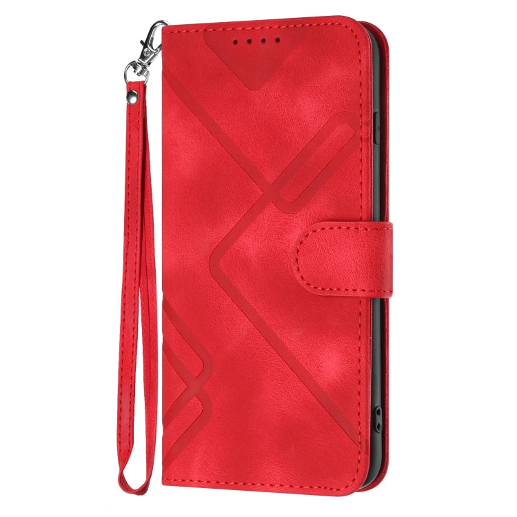 For Xiaomi Redmi K70 Line Pattern Skin Feel Leather Phone Case(Red) - K70 Cases by buy2fix | Online Shopping UK | buy2fix