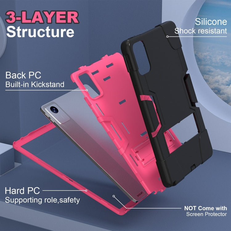 For Lenovo Tab M11/ Xiaoxin Pad 11 2024 Contrast Color Silicone Hybrid PC Tablet Case with Holder(Black Rose Red) - Lenovo by buy2fix | Online Shopping UK | buy2fix
