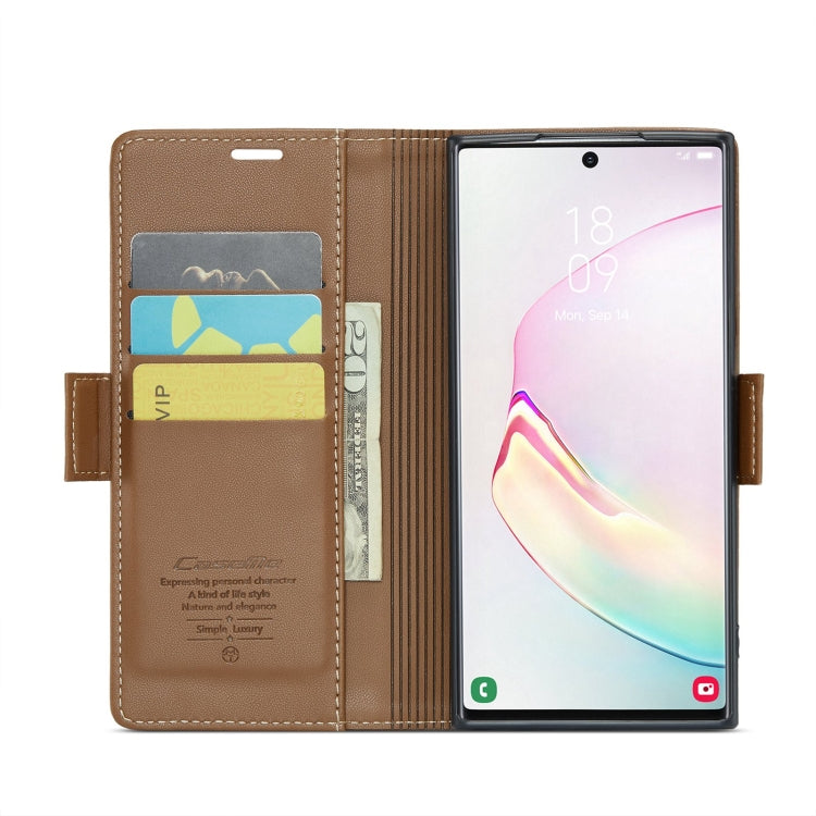 For Samsung Galaxy Note10+ CaseMe 023 Butterfly Buckle Litchi Texture RFID Anti-theft Leather Phone Case(Brown) - Galaxy Phone Cases by CaseMe | Online Shopping UK | buy2fix