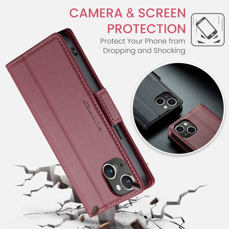 For iPhone 15 CaseMe 023 Butterfly Buckle Litchi Texture RFID Anti-theft Leather Phone Case(Wine Red) - iPhone 15 Cases by CaseMe | Online Shopping UK | buy2fix